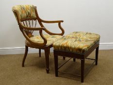 Edwardian inlaid armchair with shaped splat, upholstered cresting rail and seat,