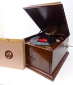 HMV Model 103 wind up gramophone in mahogany case with nine 78 records