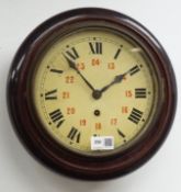 20th century wall clock, 21cm circular Roman dial with Arabic 24hrs, single train German movement,