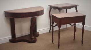 Victorian mahogany side table, acanthus carved cabriole support joined by an undertier (W91cm,