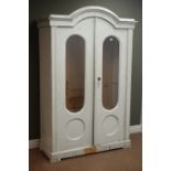 French painted armoire, arch top with two glazed doors, W125cm, H191cm,