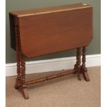 Edwardian mahogany Sutherland table, turned supports on arched feet, 68cm x 80cm,