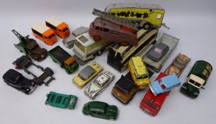 Twenty-three unboxed and playworn Dinky diecast models including Horsebox, Commer Breakdown truck,
