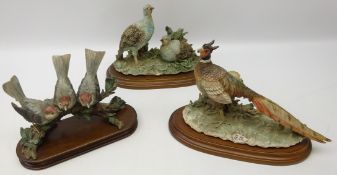 Three Capodimonte moulded bird sculptures,