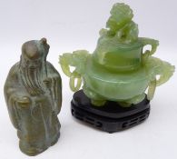 20th century Chinese Jade Censer and bronze model of a Sage,