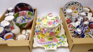 Collection of hand-painted Spanish pottery including vases, bowls, jugs etc,