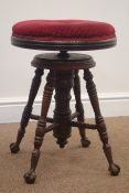 19th century adjustable piano stool, upholstered seat,