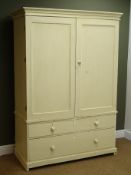 Early 20th century solid pine linen press, projecting cornice,