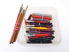 Collection of Parker, Platignum and other pens, mostly fountain pens,