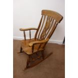 Victorian farmhouse style oak rocking chair, double 'H' stretcher,