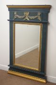 Large gilt and teal classical style bevel edged mirror, W98cm,