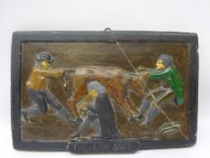 19th century moulded plaster plaque titled 'The Law Suit',