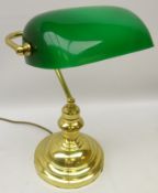 Brass bankers style desk lamp with green shade,