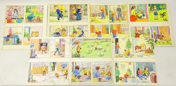 Seven original 1970's 'Hey Diddle Diddle' comic illustrations, watercolour and ink on paper,