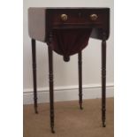 George III mahogany Pembroke work table, moulded rectangular drop leaf top,