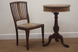 Victorian mahogany pedestal work table, hinged lid enclosing fitted interior, carved column,