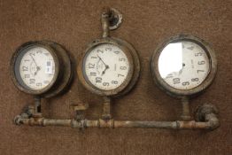 Industrial style Pipe clock with three dials, H68cm, W40cm,