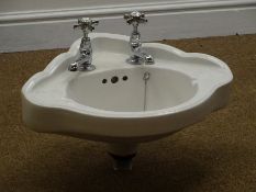 Edwardian style corner hand basin with chromium plated fittings,