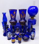 Early 20th century and later Bristol and blue glass including pair Souvenir 'Plymouth Drake's