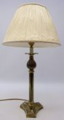 Gilt metal corinthium column table lamp with Pineapple moulded finial, with pleated shade,