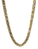 9ct white and yellow gold flattened Kings link chain necklace,