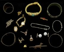 Collection of jewellery to sort including two hallmarked 9ct gold watches with plated bracelet,