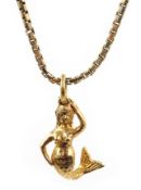 9ct gold mermaid charm Dublin 1963 and a 9ct gold box chain necklace Condition Report