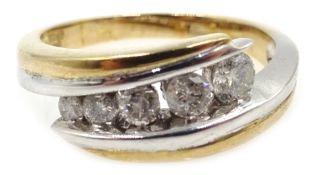 Diamond graduating five stone white and yellow gold ring,