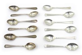 Set of six Art Deco silver teaspoons and a set of six rat-rail teaspoons Sheffield 1910 approx 5oz
