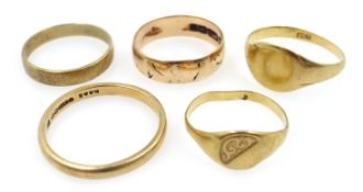 Five 9ct gold rings Condition Report 9gm<a href='//www.davidduggleby.
