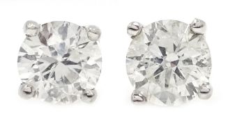 Pair of 18ct white gold brilliant cut diamond stud earrings, stamped 750, diamonds approx 0.