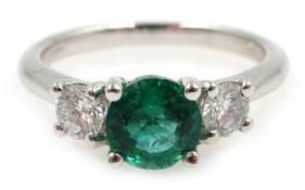 18ct white gold emerald and diamond three stone ring Condition Report E 0.