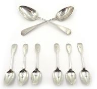 Two George II silver tablespoons, set of five Victorian teaspoons and one other approx 6.