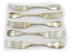 Set of three Victorian silver table forks by A B Savory & Sons (William Smily) London 1855 and two