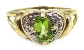 Peridot and diamond heart set 9ct gold ring hallmarked Condition Report size L 2.