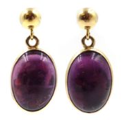 Pair of 9ct gold (tested) cabochon amethyst pendant earrings Condition Report Approx