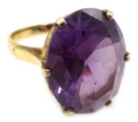 Edwardian gold oval amethyst ring stamped 9ct Condition Report size K 4.