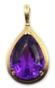 Gold pear shaped amethyst pendant, stamped 14K 585 Condition Report Approx 9gm,