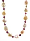 Pearl and faceted ruby necklace Condition Report <a href='//www.davidduggleby.
