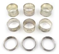 Collection of hallmarked silver napkin rings approx 6oz Condition Report <a