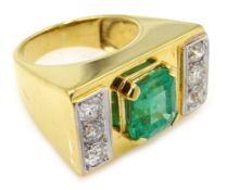 Emerald and diamond signet ring, emerald approx 2 carat,