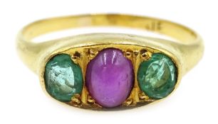 Gold emerald and cabochon amethyst ring tested to 14ct Condition Report size