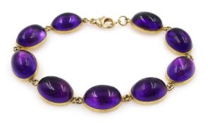 Gold cabochon amethyst link bracelet, hallmarked 9ct Condition Report Approx 16.