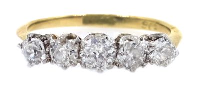 Old cut diamond five stone ring stamped 18ct Condition Report size M 1.