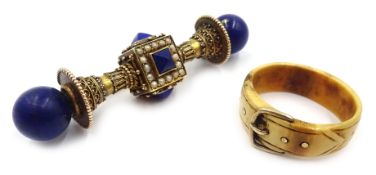 Victorian Etruscan lapis lazuli and split pearl brooch and a buckle ring Condition