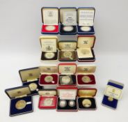 Cased coins and medals, many being silver, including; four silver proof crowns 1977, 1980,
