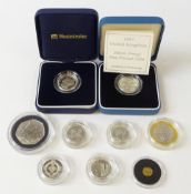 Six silver proof one pound coins two dated 1996,