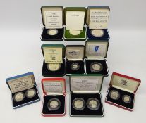 Thirteen modern silver proof coins; 1972 crown, 1981 crown, 1992 ten pence two-coin set,