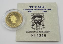 Queen Elizabeth II 1993 Tuvalu 'Coronation Anniversary of Queen Elizabeth II' gold proof one