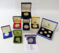 Twelve modern silver coins and medallions including; 1972 silver crown,